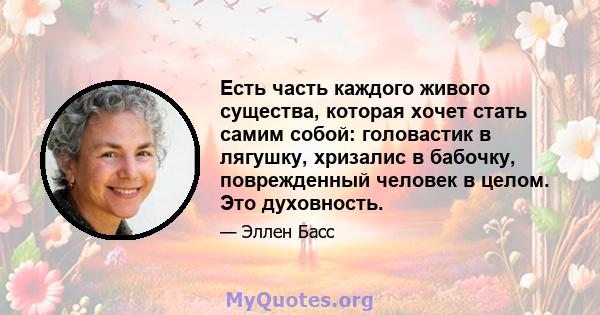 Есть часть каждого живого существа, которая хочет стать самим собой: головастик в лягушку, хризалис в бабочку, поврежденный человек в целом. Это духовность.