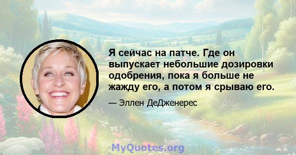 Я сейчас на патче. Где он выпускает небольшие дозировки одобрения, пока я больше не жажду его, а потом я срываю его.