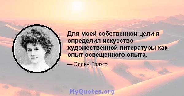 Для моей собственной цели я определил искусство художественной литературы как опыт освещенного опыта.