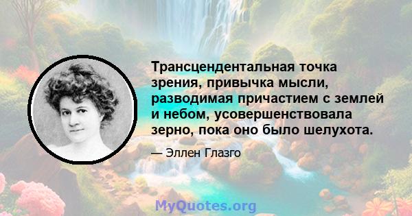 Трансцендентальная точка зрения, привычка мысли, разводимая причастием с землей и небом, усовершенствовала зерно, пока оно было шелухота.