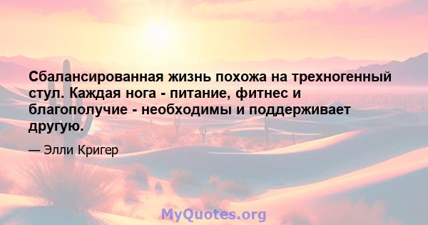 Сбалансированная жизнь похожа на трехногенный стул. Каждая нога - питание, фитнес и благополучие - необходимы и поддерживает другую.