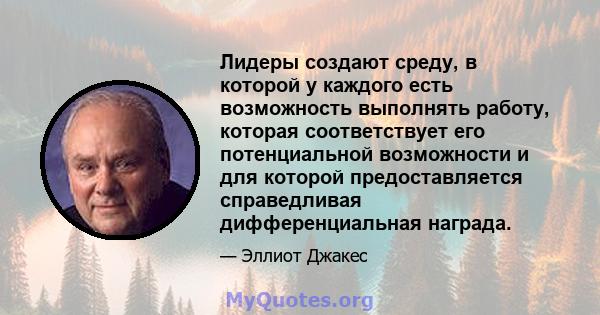 Лидеры создают среду, в которой у каждого есть возможность выполнять работу, которая соответствует его потенциальной возможности и для которой предоставляется справедливая дифференциальная награда.