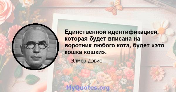 Единственной идентификацией, которая будет вписана на воротник любого кота, будет «это кошка кошки».