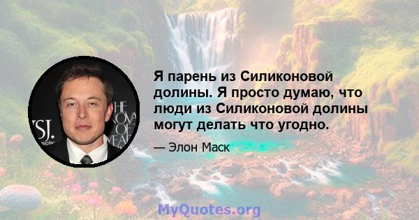 Я парень из Силиконовой долины. Я просто думаю, что люди из Силиконовой долины могут делать что угодно.