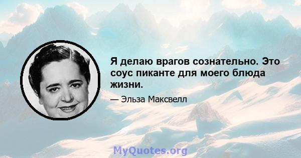 Я делаю врагов сознательно. Это соус пиканте для моего блюда жизни.