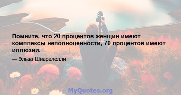 Помните, что 20 процентов женщин имеют комплексы неполноценности, 70 процентов имеют иллюзии.