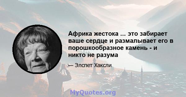 Африка жестока ... это забирает ваше сердце и размалывает его в порошкообразное камень - и никто не разума