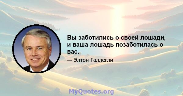 Вы заботились о своей лошади, и ваша лошадь позаботилась о вас.