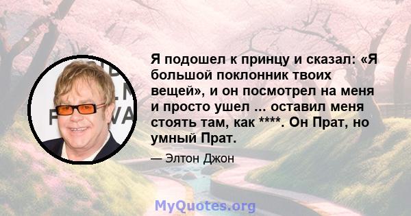 Я подошел к принцу и сказал: «Я большой поклонник твоих вещей», и он посмотрел на меня и просто ушел ... оставил меня стоять там, как ****. Он Прат, но умный Прат.