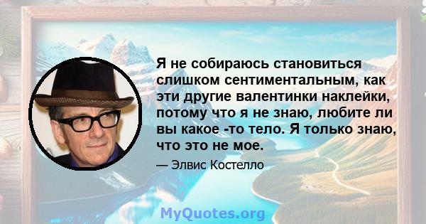 Я не собираюсь становиться слишком сентиментальным, как эти другие валентинки наклейки, потому что я не знаю, любите ли вы какое -то тело. Я только знаю, что это не мое.