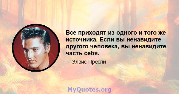 Все приходят из одного и того же источника. Если вы ненавидите другого человека, вы ненавидите часть себя.