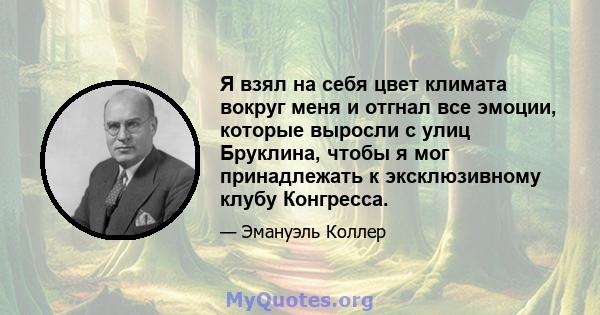 Я взял на себя цвет климата вокруг меня и отгнал все эмоции, которые выросли с улиц Бруклина, чтобы я мог принадлежать к эксклюзивному клубу Конгресса.