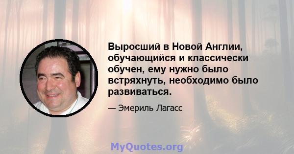 Выросший в Новой Англии, обучающийся и классически обучен, ему нужно было встряхнуть, необходимо было развиваться.