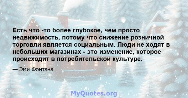 Есть что -то более глубокое, чем просто недвижимость, потому что снижение розничной торговли является социальным. Люди не ходят в небольших магазинах - это изменение, которое происходит в потребительской культуре.