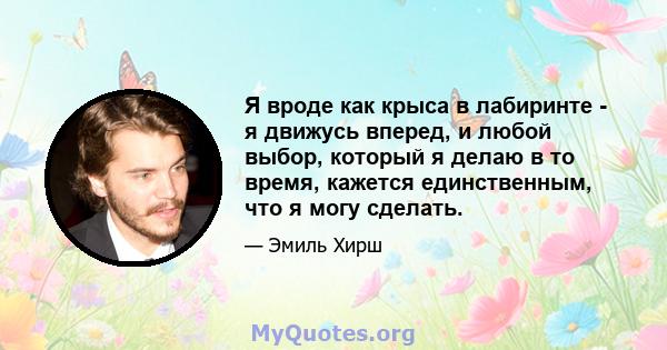 Я вроде как крыса в лабиринте - я движусь вперед, и любой выбор, который я делаю в то время, кажется единственным, что я могу сделать.