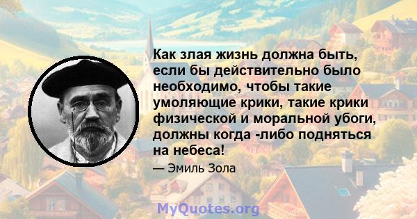 Как злая жизнь должна быть, если бы действительно было необходимо, чтобы такие умоляющие крики, такие крики физической и моральной убоги, должны когда -либо подняться на небеса!