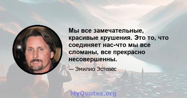 Мы все замечательные, красивые крушения. Это то, что соединяет нас-что мы все сломаны, все прекрасно несовершенны.