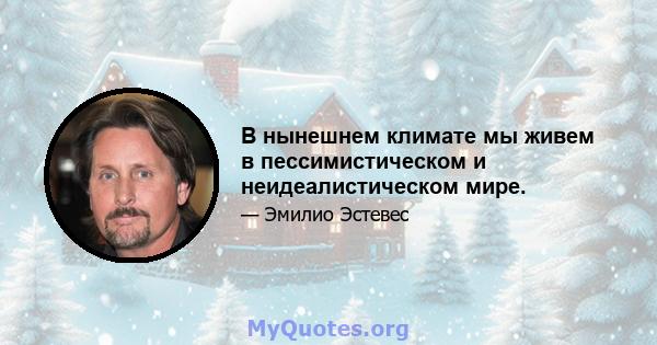 В нынешнем климате мы живем в пессимистическом и неидеалистическом мире.