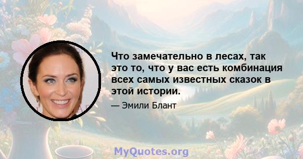 Что замечательно в лесах, так это то, что у вас есть комбинация всех самых известных сказок в этой истории.