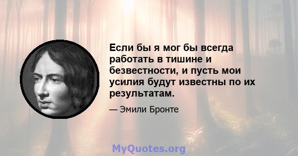 Если бы я мог бы всегда работать в тишине и безвестности, и пусть мои усилия будут известны по их результатам.