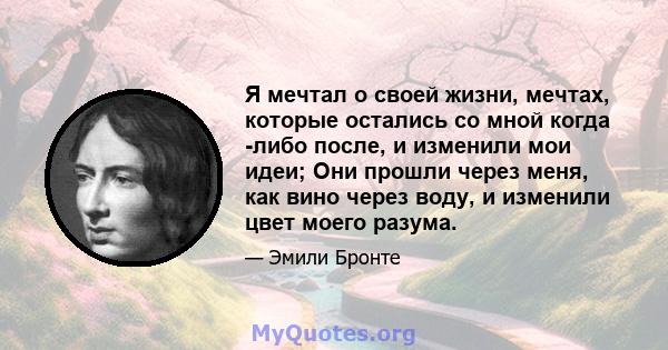 Я мечтал о своей жизни, мечтах, которые остались со мной когда -либо после, и изменили мои идеи; Они прошли через меня, как вино через воду, и изменили цвет моего разума.