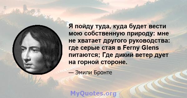 Я пойду туда, куда будет вести мою собственную природу: мне не хватает другого руководства: где серые стая в Ferny Glens питаются; Где дикий ветер дует на горной стороне.