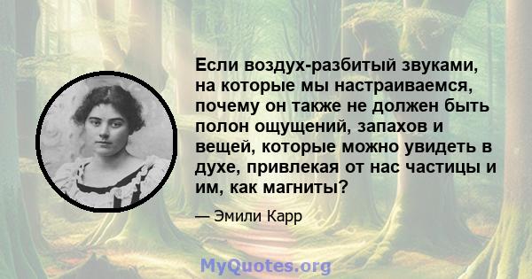 Если воздух-разбитый звуками, на которые мы настраиваемся, почему он также не должен быть полон ощущений, запахов и вещей, которые можно увидеть в духе, привлекая от нас частицы и им, как магниты?