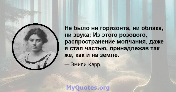 Не было ни горизонта, ни облака, ни звука; Из этого розового, распространение молчания, даже я стал частью, принадлежав так же, как и на земле.