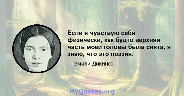 Если я чувствую себя физически, как будто верхняя часть моей головы была снята, я знаю, что это поэзия.