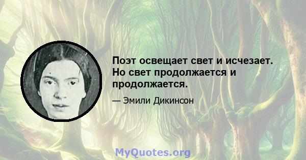 Поэт освещает свет и исчезает. Но свет продолжается и продолжается.