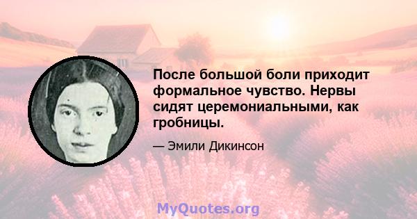 После большой боли приходит формальное чувство. Нервы сидят церемониальными, как гробницы.