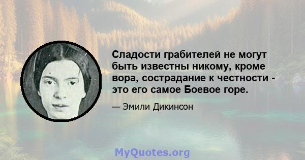 Сладости грабителей не могут быть известны никому, кроме вора, сострадание к честности - это его самое Боевое горе.