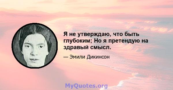 Я не утверждаю, что быть глубоким; Но я претендую на здравый смысл.