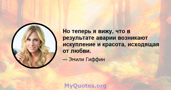 Но теперь я вижу, что в результате аварии возникают искупление и красота, исходящая от любви.