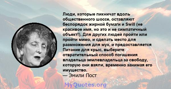 Люди, которые пикничат вдоль общественного шоссе, оставляют беспорядок жирной бумаги и Swill (не красивое имя, но это и не симпатичный объект!), Для других людей пройти или пройти мимо, и сделать место для размножения