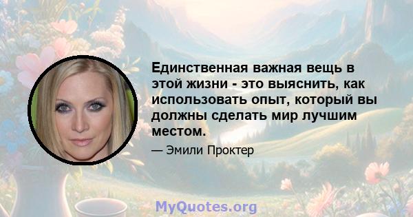 Единственная важная вещь в этой жизни - это выяснить, как использовать опыт, который вы должны сделать мир лучшим местом.