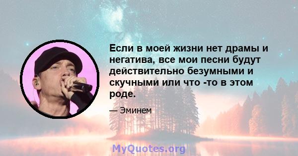 Если в моей жизни нет драмы и негатива, все мои песни будут действительно безумными и скучными или что -то в этом роде.