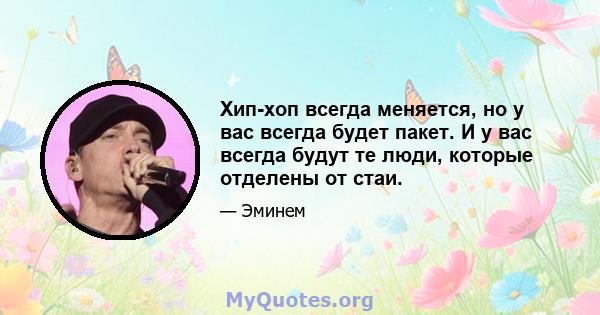 Хип-хоп всегда меняется, но у вас всегда будет пакет. И у вас всегда будут те люди, которые отделены от стаи.