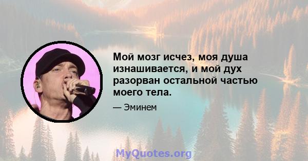 Мой мозг исчез, моя душа изнашивается, и мой дух разорван остальной частью моего тела.