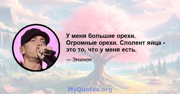 У меня большие орехи. Огромные орехи. Слолент яйца - это то, что у меня есть.