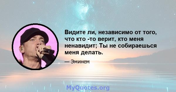 Видите ли, независимо от того, что кто -то верит, кто меня ненавидит; Ты не собираешься меня делать.