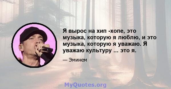 Я вырос на хип -хопе, это музыка, которую я люблю, и это музыка, которую я уважаю. Я уважаю культуру ... это я.