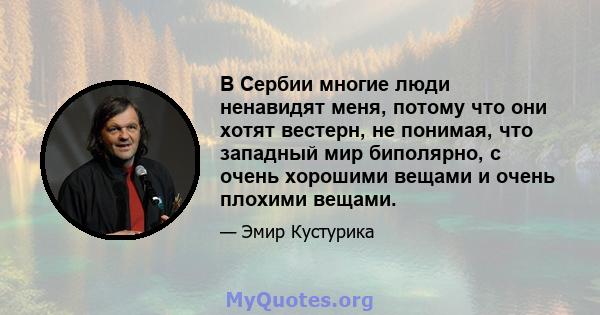 В Сербии многие люди ненавидят меня, потому что они хотят вестерн, не понимая, что западный мир биполярно, с очень хорошими вещами и очень плохими вещами.