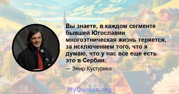 Вы знаете, в каждом сегменте бывшей Югославии многоэтническая жизнь теряется, за исключением того, что я думаю, что у нас все еще есть это в Сербии.