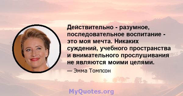 Действительно - разумное, последовательное воспитание - это моя мечта. Никаких суждений, учебного пространства и внимательного прослушивания не являются моими целями.