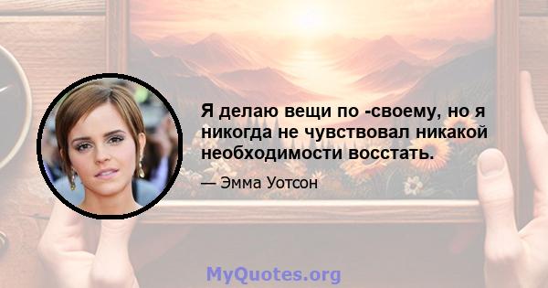 Я делаю вещи по -своему, но я никогда не чувствовал никакой необходимости восстать.