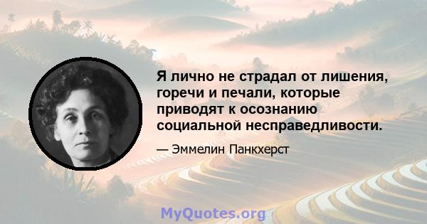 Я лично не страдал от лишения, горечи и печали, которые приводят к осознанию социальной несправедливости.