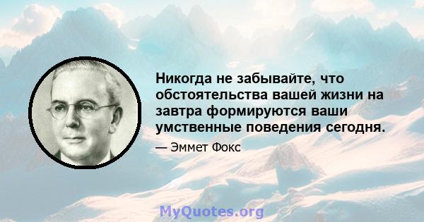 Никогда не забывайте, что обстоятельства вашей жизни на завтра формируются ваши умственные поведения сегодня.