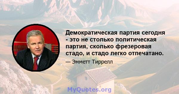 Демократическая партия сегодня - это не столько политическая партия, сколько фрезеровая стадо, и стадо легко отпечатано.