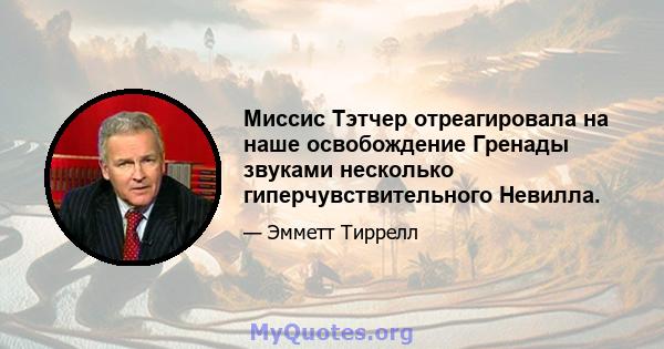 Миссис Тэтчер отреагировала на наше освобождение Гренады звуками несколько гиперчувствительного Невилла.